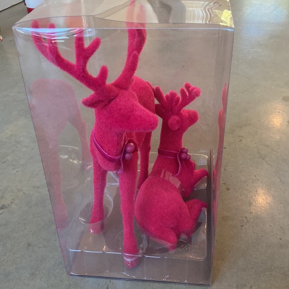 NWT holiday time TWO flocked dear hot pink - Picture 4 of 5